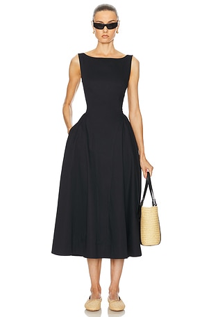 Stretch Cotton Sateen Midi Dress Helsa